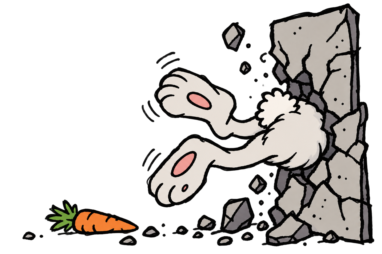 SIKE stuck in a wall, with a fallen carrot beside him.
